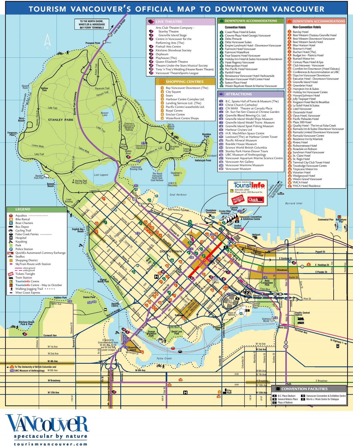 центр міста Ванкувер карта з пам'ятками