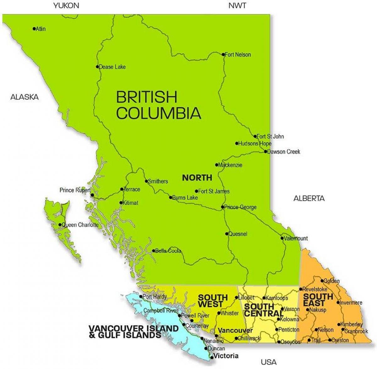 Карта регіонів Британської Колумбії