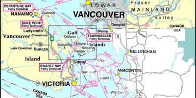 Острів Ванкувер поромних маршрутів по карті