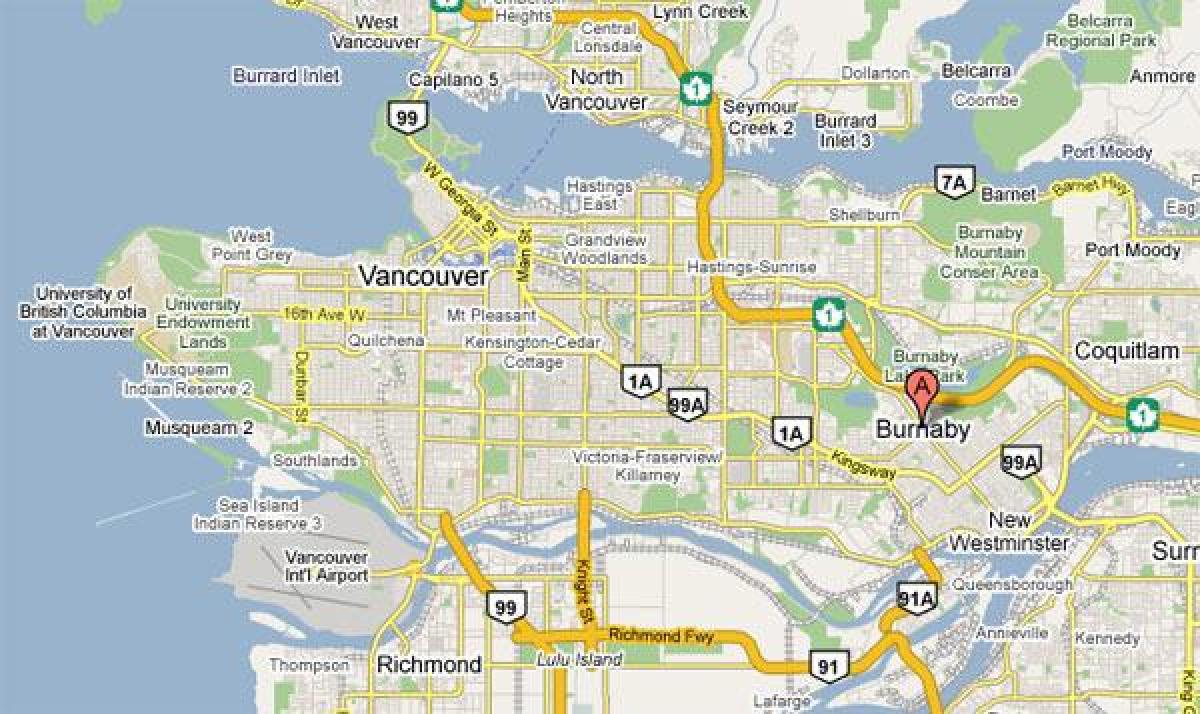 Карта Бернабі Ванкувер