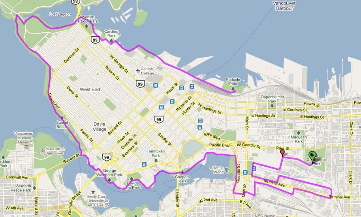 місто Ванкувер велосипеда карті