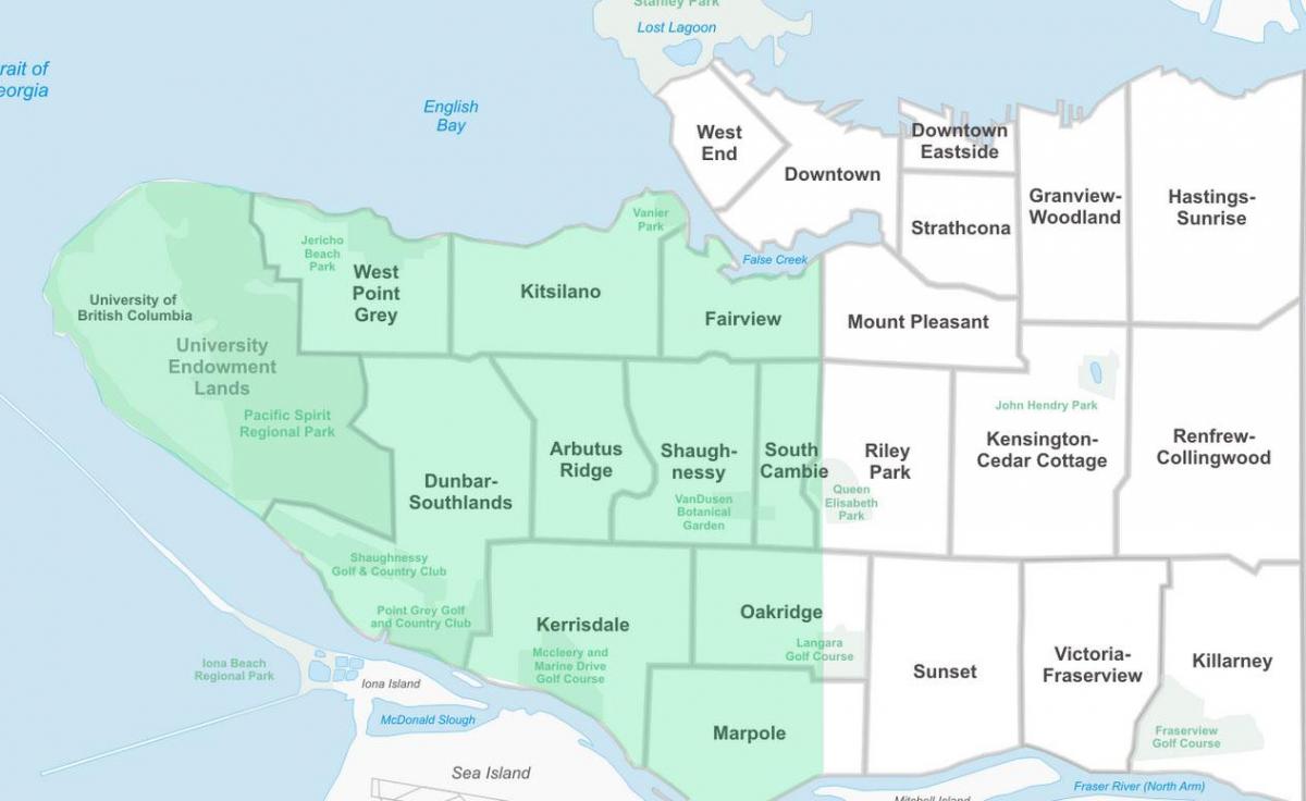 Західному районі Ванкувера карті