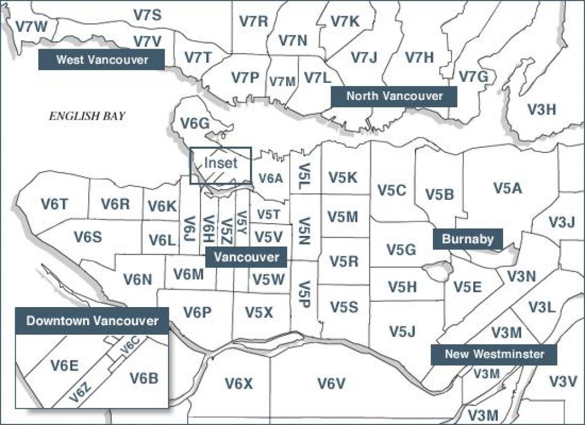 Карта Ванкувера поштовий індекс