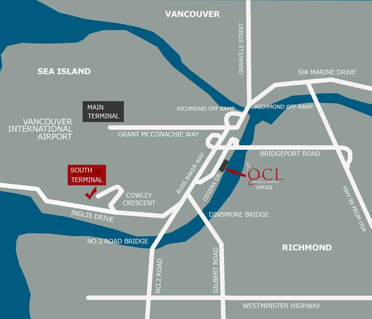 Розташування на карті міжнародний аеропорт Ванкувера 