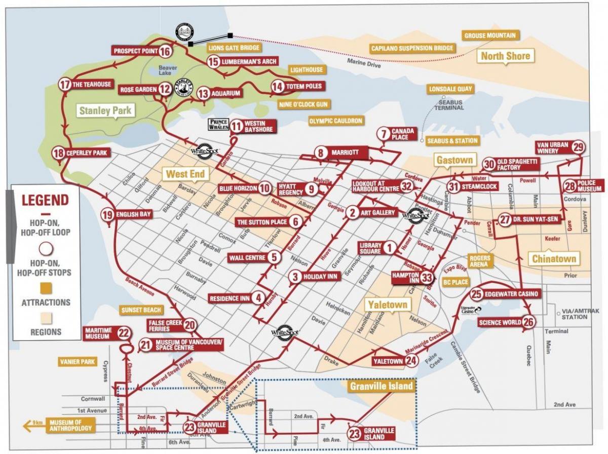 Карта Ванкувера хоп-хоп-офф вагонетки 