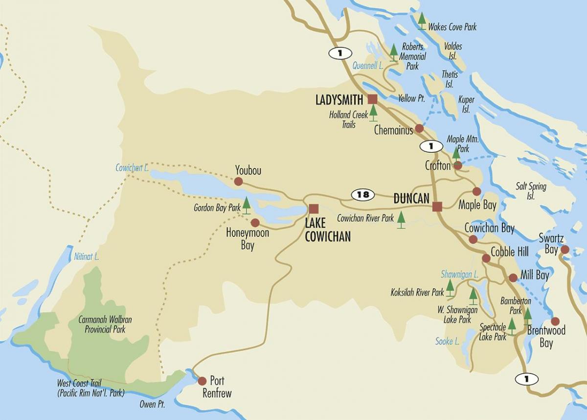 Карта Дункан острові Ванкувер 