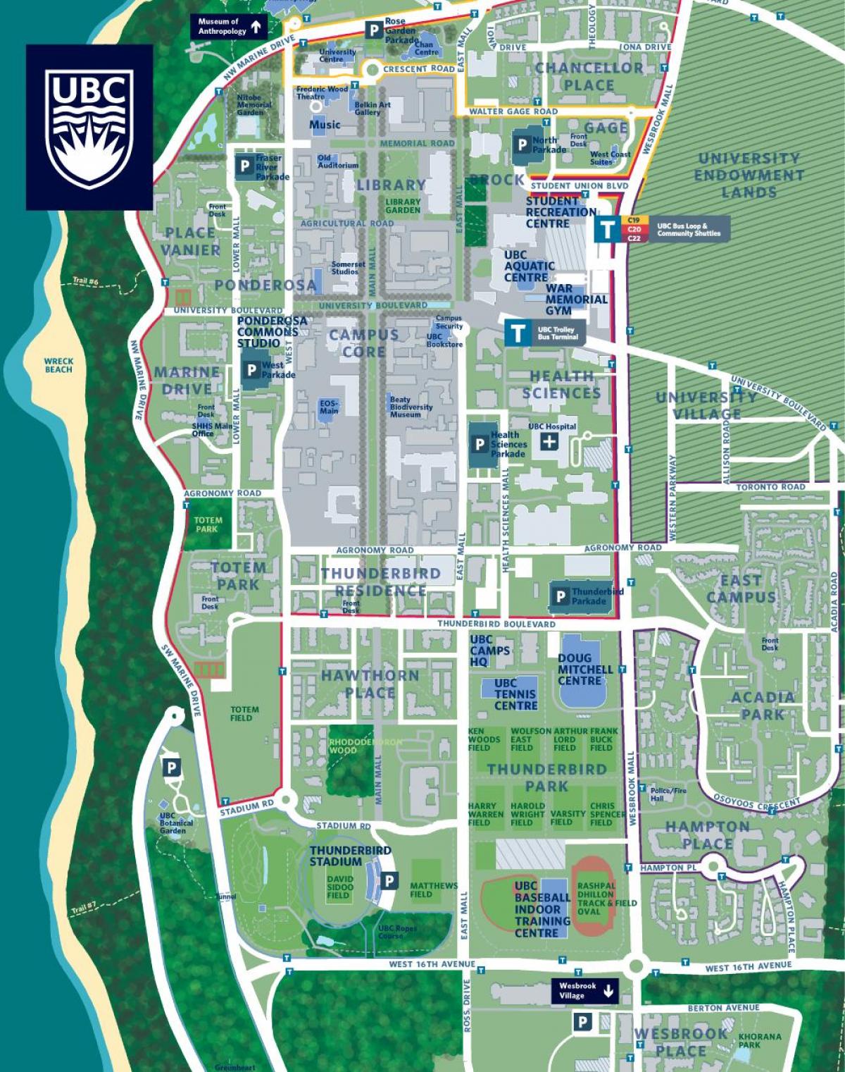 УБК карті кампусу в Ванкувері 