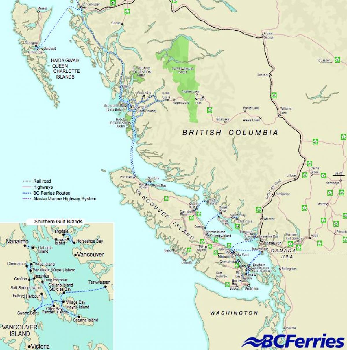 пороми Ванкувер в Ванкувер острів на карті