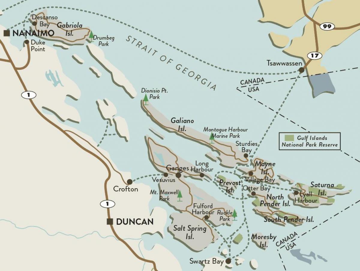 карта острова Ванкувер і островів Галф 