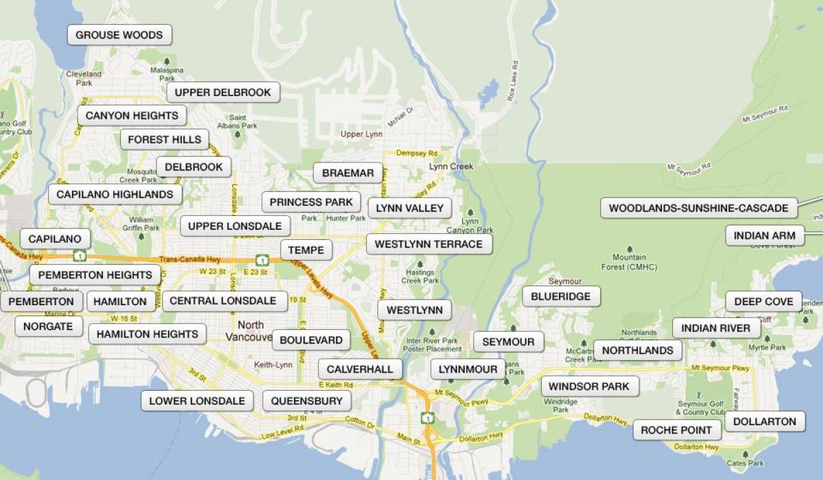 Карта районів Північний Ванкувер 