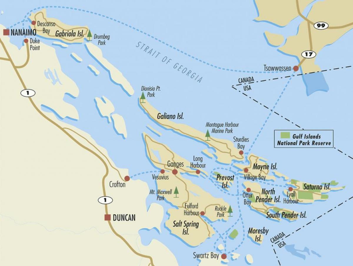 карта острови в Перській затоці Британська Колумбія, Канада