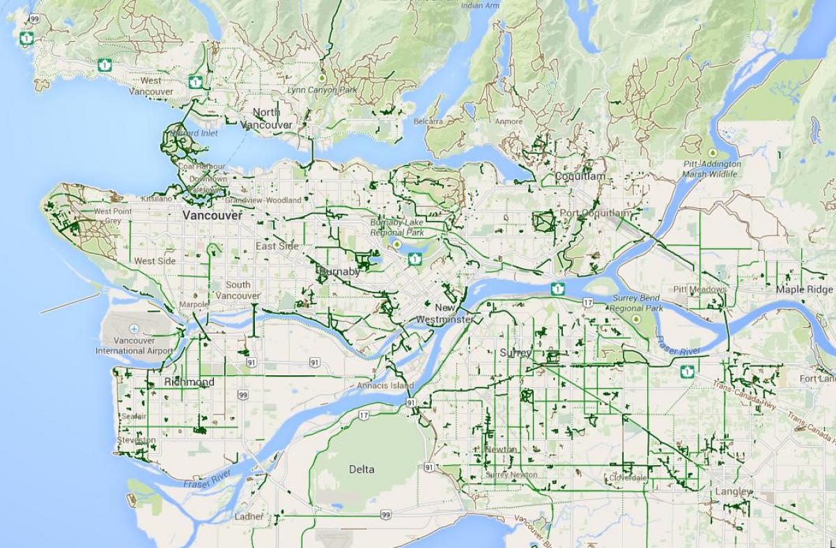 Карта Метро Ванкувера велоспорт