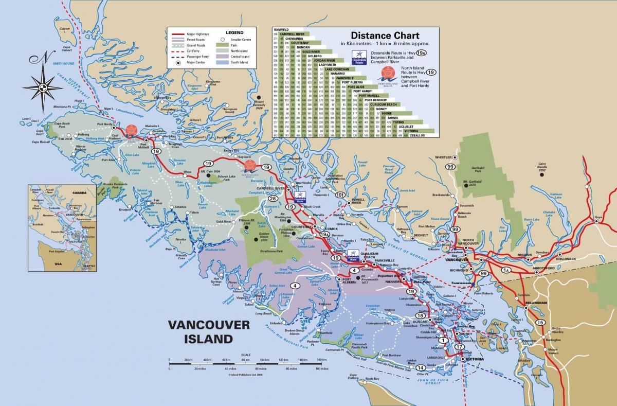 острів траси Ванкувер карта