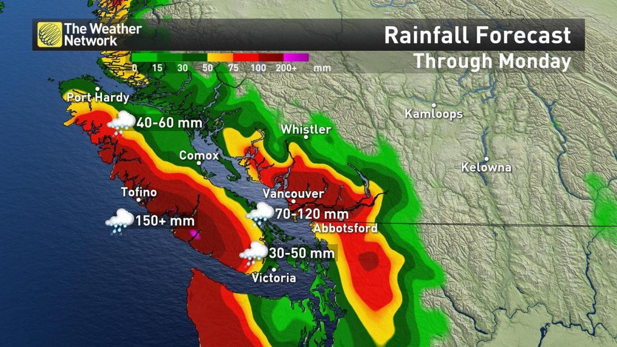 Карта острова Ванкувер опадів