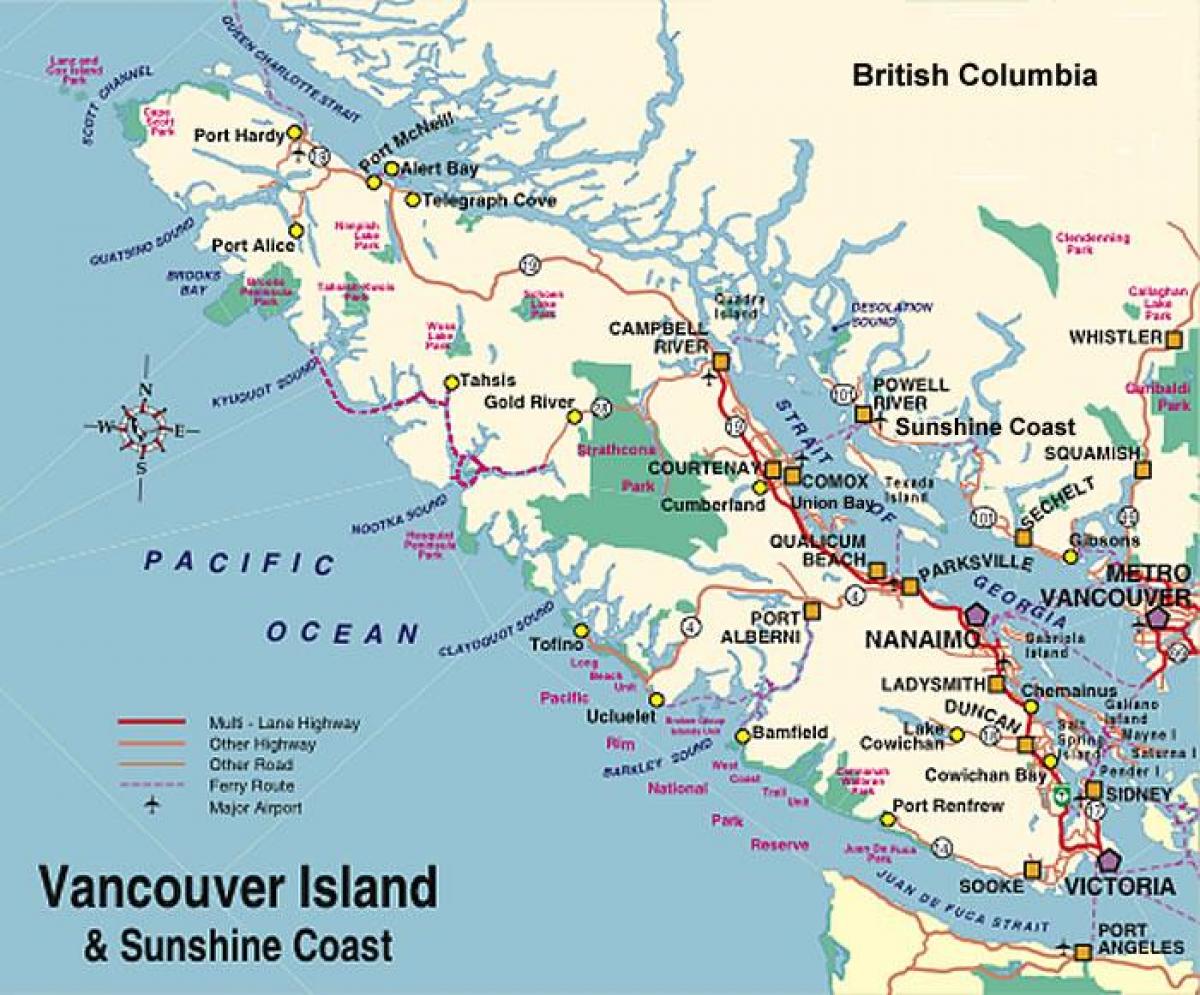 Карта острова Ванкувер кемпінг 