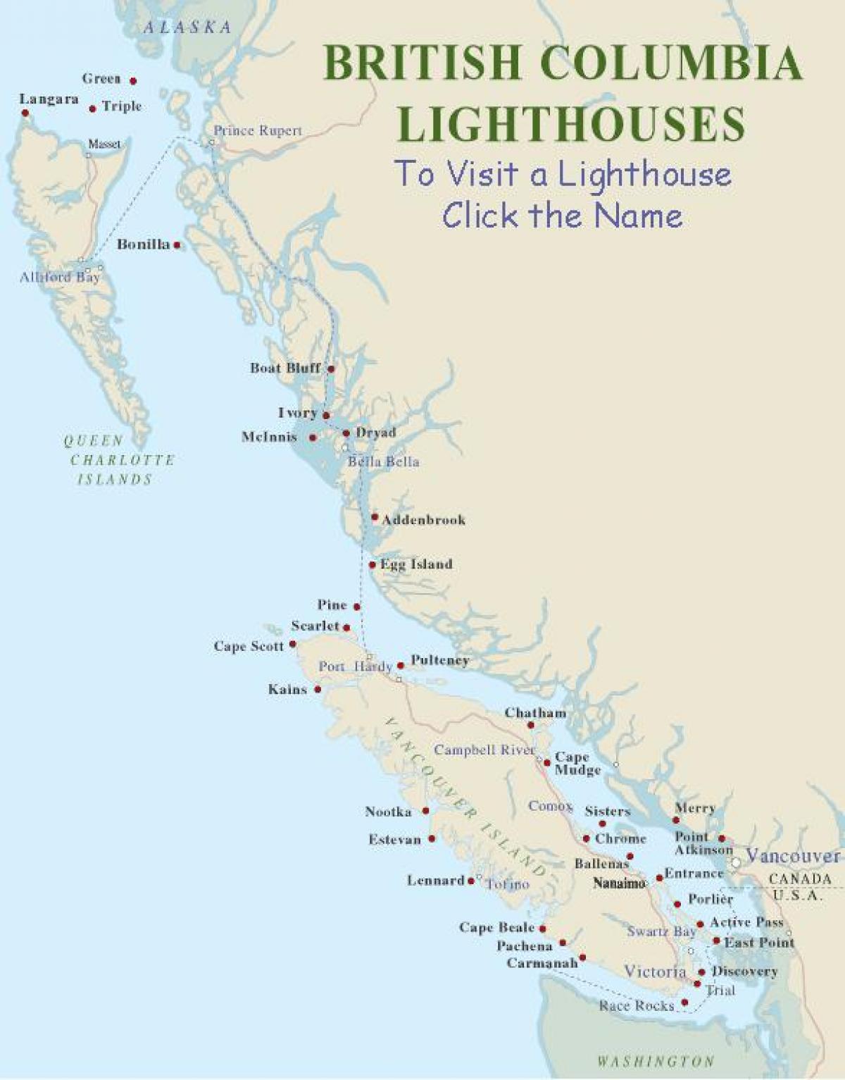 Карта острова Ванкувер маяки