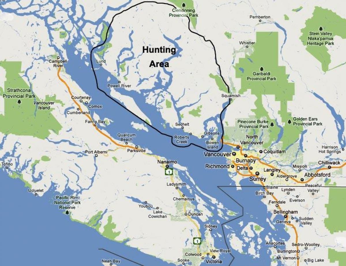 Карта острова Ванкувер полювання