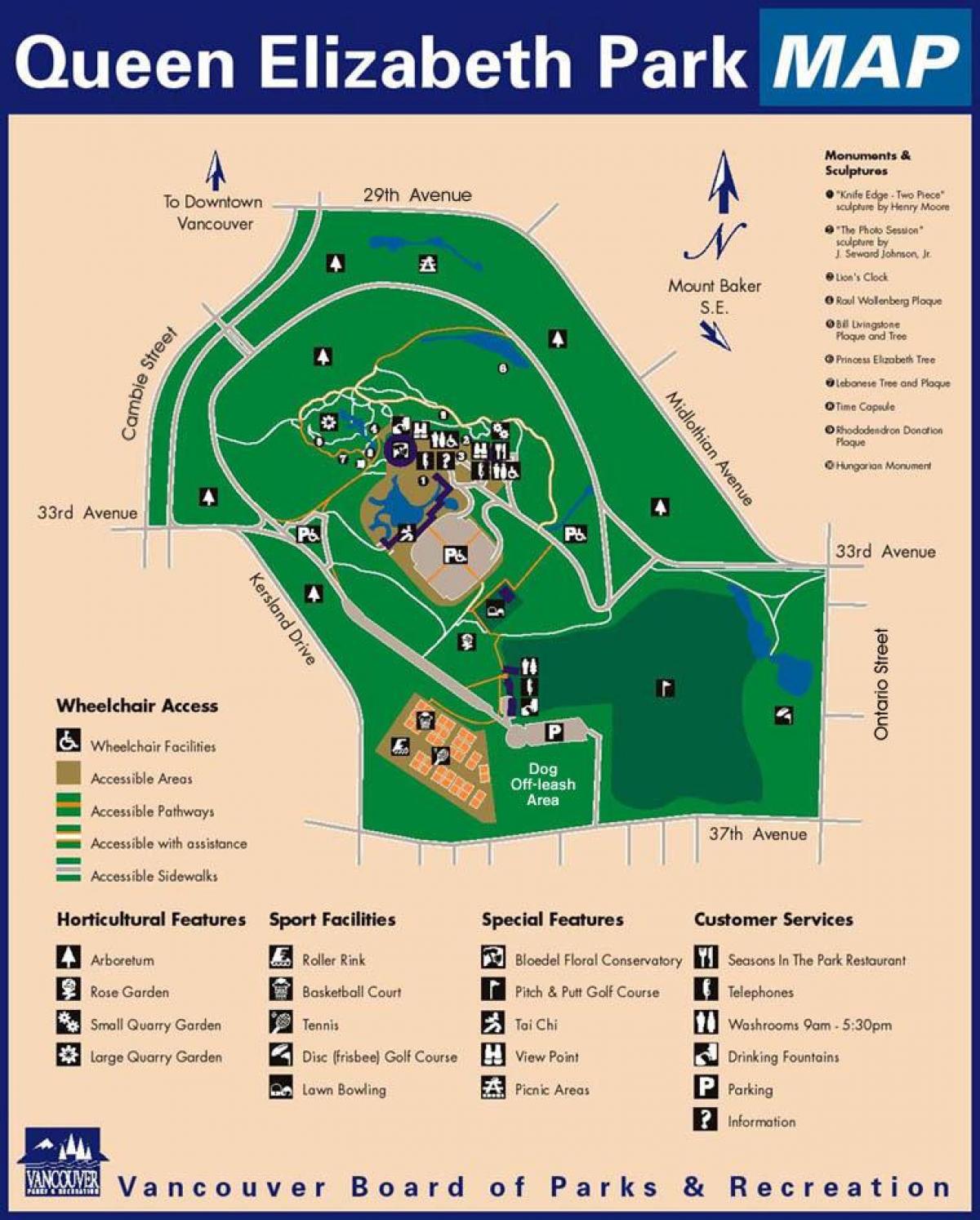Карта парк королеви Єлизавети у Ванкувері