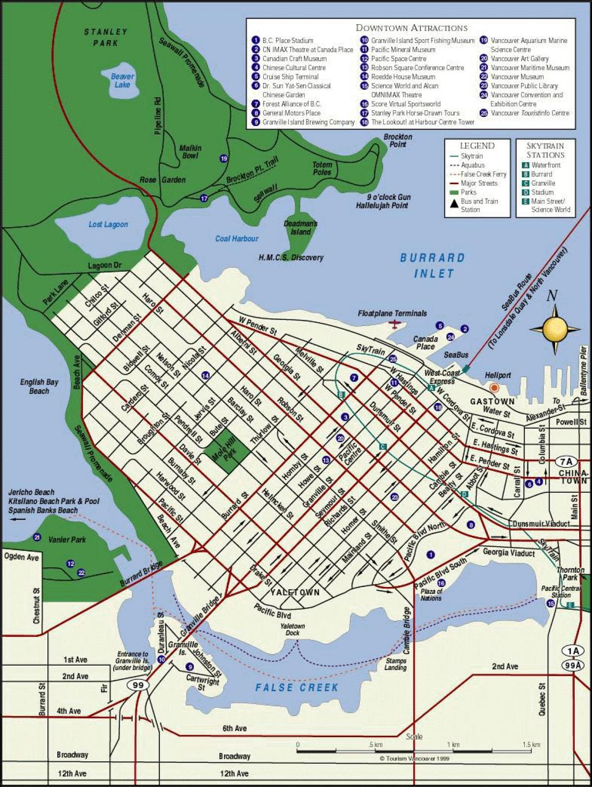 Карта центру міста Ванкувер 