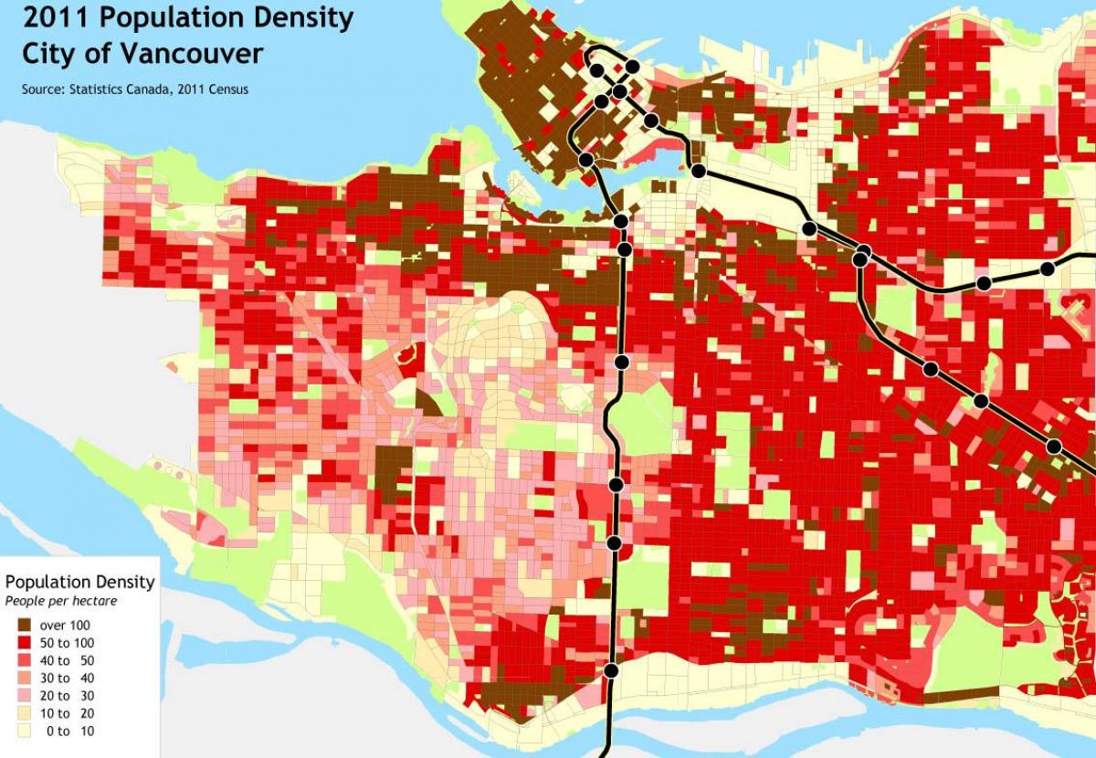 щільність населення у Ванкувері карті